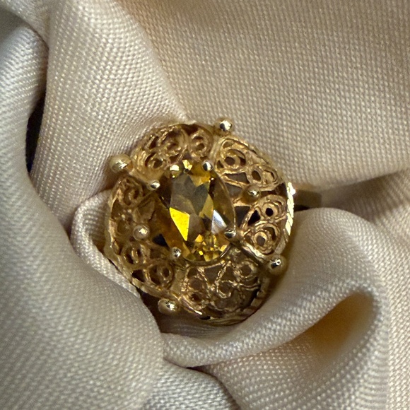 14k Yellow Gold Honey Citrine Filigree Ring Size 6.25 - Picture 4 of 7